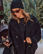 Marcelo Teddy Vegan Leather Trim Moto Coat