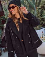 Marcelo Teddy Vegan Leather Trim Moto Coat