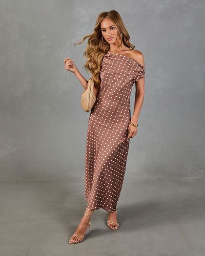 brown satin polka dot dress Ditzy Daisy Satin Polka Dot Mini Dress  VICI