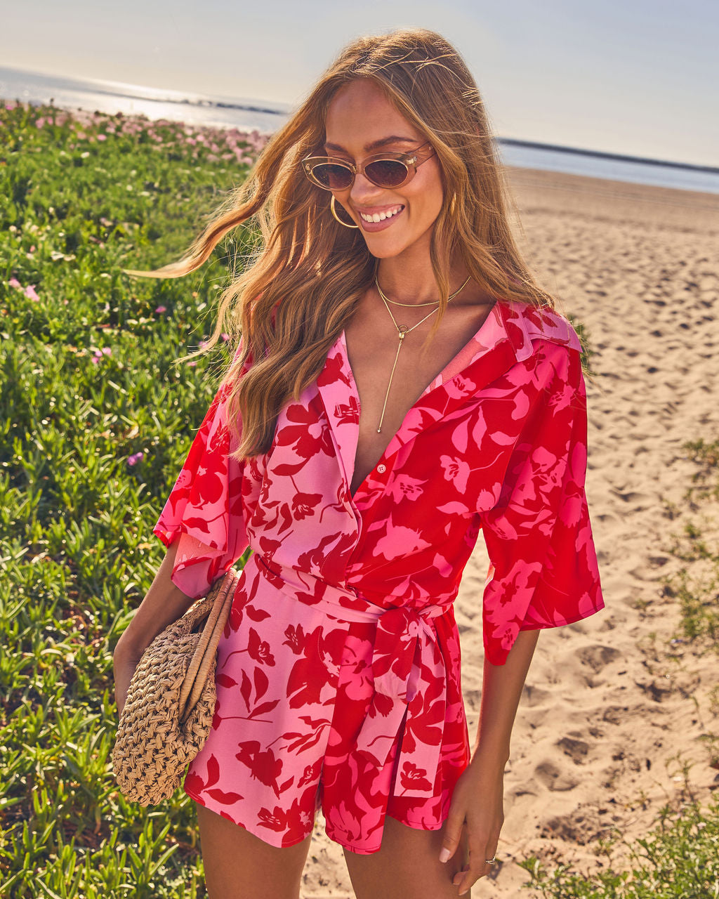Shaney Color Block Waist Tie Floral Romper – VICI