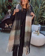 Grey/Mint % Cabin Light Plaid Print Scarf-3