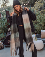 Grey/Mint % Cabin Light Plaid Print Scarf-4