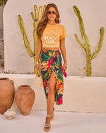 Black Multi % Kaanapali Linen Blend Palm Printed Wrap Midi Skirt-2