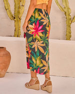 Black Multi % Kaanapali Linen Blend Palm Printed Wrap Midi Skirt-4