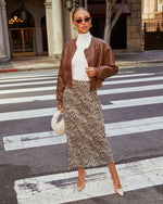 Brown % Swept Away Faux Leather Bomber Jacket-8