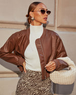 Brown % Swept Away Faux Leather Bomber Jacket-12