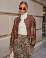 Brown % Swept Away Faux Leather Bomber Jacket-11