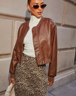Brown % Swept Away Faux Leather Bomber Jacket-7