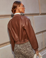 Brown % Swept Away Faux Leather Bomber Jacket-10