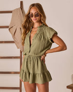 Sage % Sweet Magnolia Pleated Romper-3