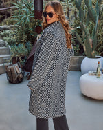 Noellah Herringbone Print Faux Fur Coat