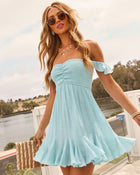 Light Blue % Mahoney Smocked Ruffle Mini Dress-1