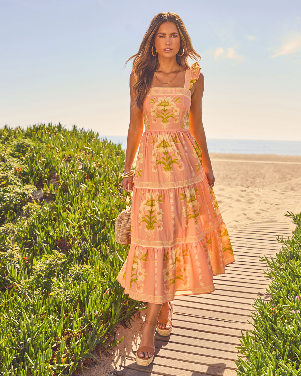 Tropical Reverie Tiered Floral Midi Dress – VICI