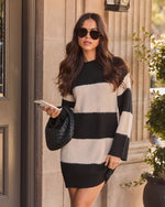 Chic Frills Contrast Stripe Sweater Dress