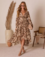 Chocolate Multi % Cecelia High Low Midi Dress-5