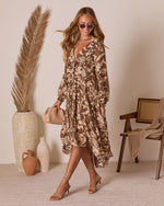 Chocolate Multi % Cecelia High Low Midi Dress-6