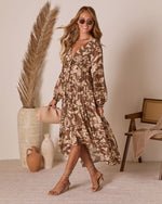 Chocolate Multi % Cecelia High Low Midi Dress-3