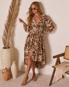 Chocolate Multi % Cecelia High Low Midi Dress-1