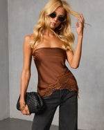 Mocha % Kiare Strapless Satin Lace Trim Top-1