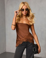 Mocha % Kiare Strapless Satin Lace Trim Top-5