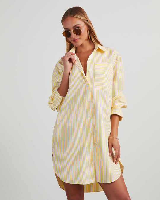 Yellow % Meagan Striped Mini Shirt Dress-3