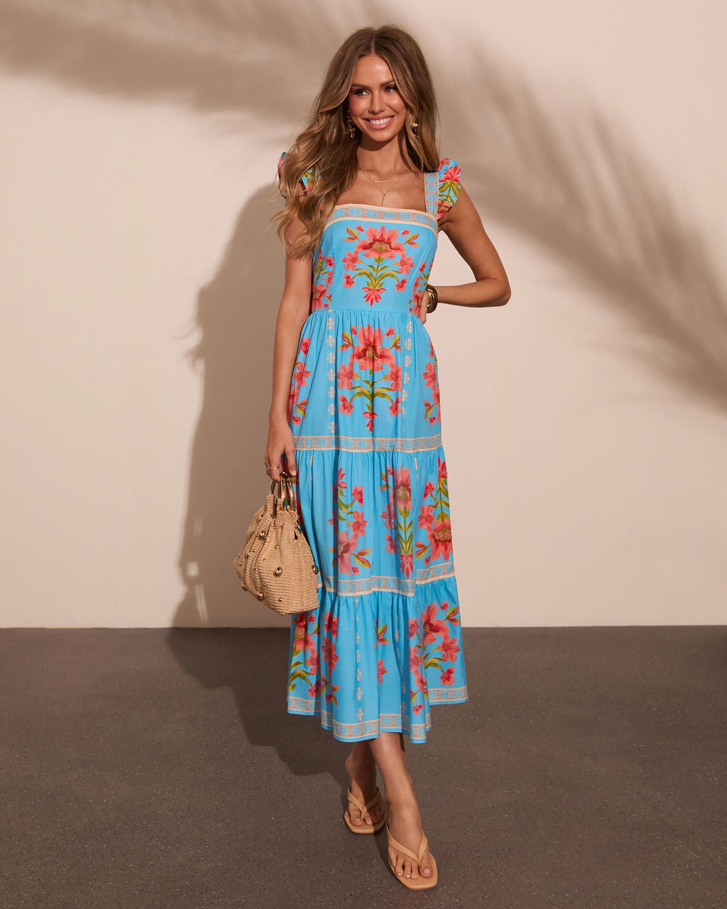 Tropical Reverie Tiered Floral Midi Dress – VICI