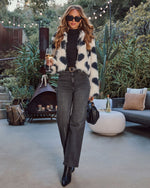 Roxanah Heart Print Faux Fur Jacket