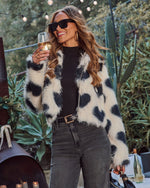 Roxanah Heart Print Faux Fur Jacket