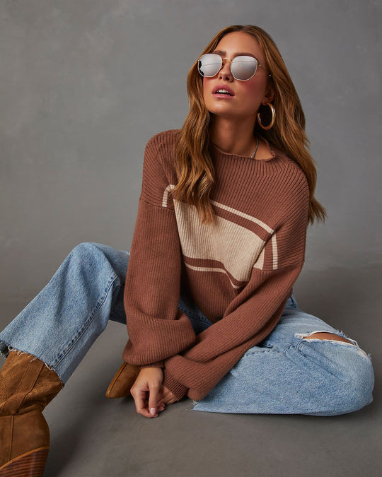 Brown % Layne Striped Pullover Sweater-6
