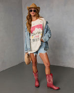 Cowboys and Beer Distressed Oversized Graphic Tee