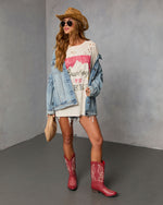 Cowboys and Beer Distressed Oversized Graphic Tee