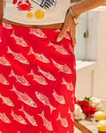 Salty Catch Satin Novelty Fish Print Maxi Skirt