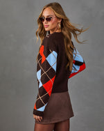 Campus Social Knit Argyle Print Sweater