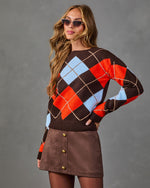 Campus Social Knit Argyle Print Sweater