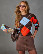 Campus Social Knit Argyle Print Sweater