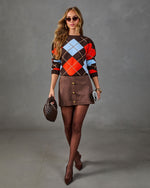 Campus Social Knit Argyle Print Sweater