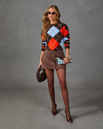 Campus Social Knit Argyle Print Sweater
