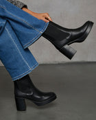 Black %  Teo Faux Leather Platform Heeled Boots-1