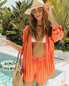 Pink Multi % Sun Drunk Contrast Striped Button Down Top-1