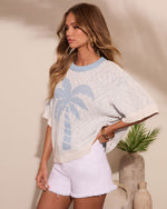 Coastal Grove Knit Palm Tree Graphic Top