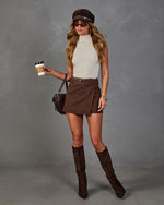 Brown Sugar Wrap Belted Denim Mini Skirt
