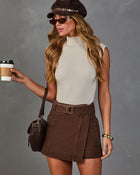 Brown Sugar Wrap Belted Denim Mini Skirt