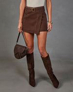 Brown Sugar Wrap Belted Denim Mini Skirt