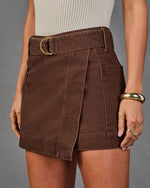 Brown Sugar Wrap Belted Denim Mini Skirt