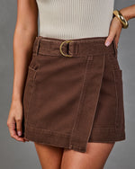 Brown Sugar Wrap Belted Denim Mini Skirt