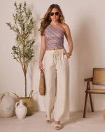 Coastal Citrus One Shoulder Abstract Top