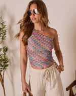 Coastal Citrus One Shoulder Abstract Top