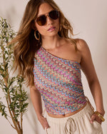 Coastal Citrus One Shoulder Abstract Top