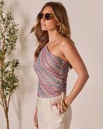 Coastal Citrus One Shoulder Abstract Top
