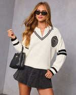 Jiles Embroidered Crest Partial Zip Sweater